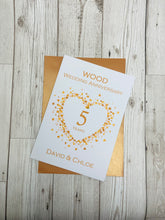 Load image into Gallery viewer, 5th Anniversary Card - Wood 5 Year Fifth Wedding Anniversary Luxury Greeting Card Personalised - Love Heart
