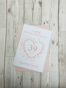 39th Wedding Anniversary Card - Lace 39 Year Thirty Ninth Anniversary Luxury Greeting Card Personalised - Love Heart
