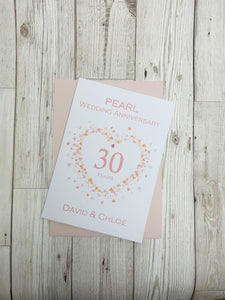 30th Wedding Anniversary Card - Pearl 30 Year Thirtieth Anniversary Luxury Greeting Card, Personalised - Love Heart