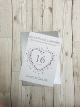 Load image into Gallery viewer, 16th Wedding Anniversary Card - Silver Holloware 16 Year Sixteenth Anniversary Luxury Greeting Card - Love Heart
