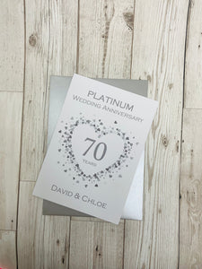 70th Wedding Anniversary Card - Platinum 70 Year Seventieth Anniversary Luxury Greeting Card Personalised - Love Heart