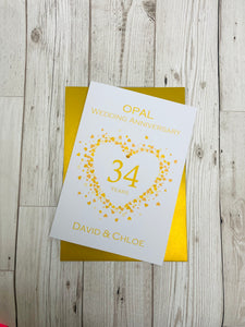 34th Wedding Anniversary Card - Opal 34 Year Thirty Fourth Anniversary Luxury Greeting Card, Personalised - Love Heart