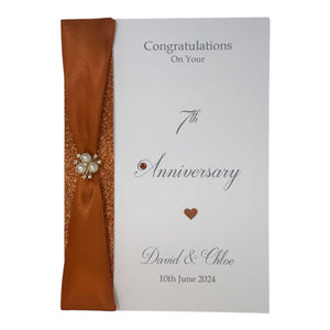 7th Anniversary Card - Copper 7 Year Seventh Wedding Anniversary Luxury Greeting Card Personalised