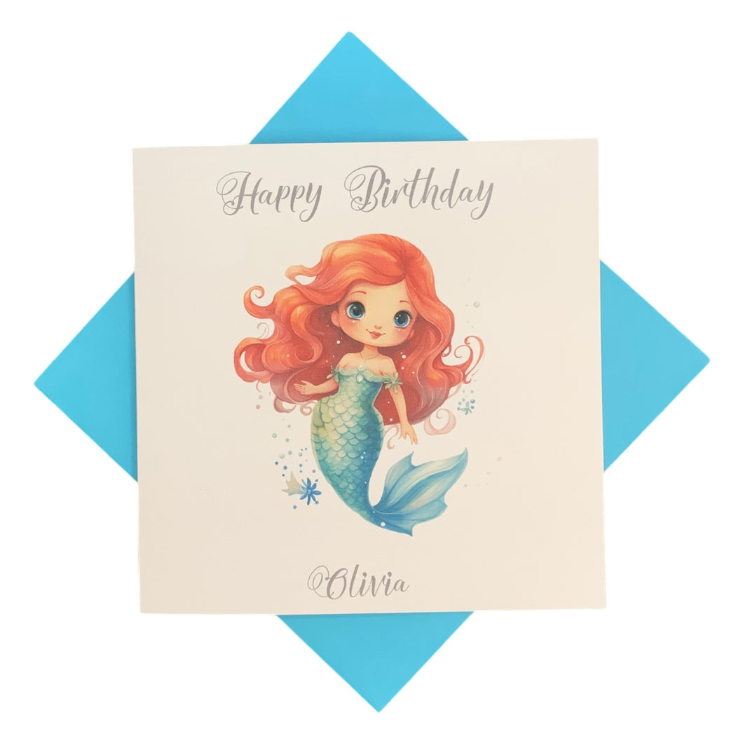 Birthday Card - Personalised Greeting Card - Turquoise Mermaid
