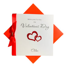 Load image into Gallery viewer, Valentine&#39;s Day Personalised Luxury Greeting Card - Glitter Love Hearts
