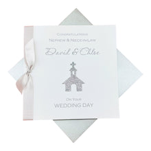 Load image into Gallery viewer, Nephew &amp; Niece-in-Law Wedding Day Card - Luxury Greeting Card Personalised - Glitter Church
