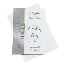 Load image into Gallery viewer, Nephew &amp; Niece-in-Law Wedding Day Card - Bride &amp; Groom Luxury Greeting Personalised Bow - 18 Colours
