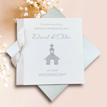 Load image into Gallery viewer, Nephew &amp; Niece-in-Law Wedding Day Card - Luxury Greeting Card Personalised - Glitter Church
