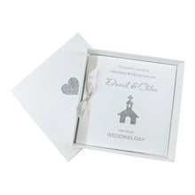 Load image into Gallery viewer, Nephew &amp; Niece-in-Law Wedding Day Card - Luxury Greeting Card Personalised - Glitter Church
