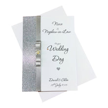 Load image into Gallery viewer, Niece &amp; Nephew-in-Law Wedding Day Card - Bride &amp; Groom Luxury Greeting Personalised Bow - 18 Colours
