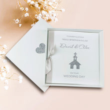 Load image into Gallery viewer, Niece &amp; Nephew-in-Law Wedding Day Card - Luxury Greeting Card Personalised - Glitter Church
