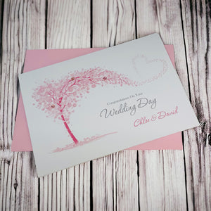 Wedding Day Card - Bride & Groom Luxury Greeting Personalised - Sweeping Heart