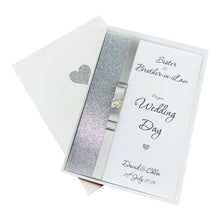 Load image into Gallery viewer, Sister &amp; Brother-in-Law Wedding Day Card - Bride &amp; Groom Luxury Greeting Personalised Bow - 18 Colours
