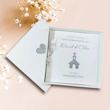 Load image into Gallery viewer, Sister &amp; Brother-in-Law Wedding Day Card - Luxury Greeting Card Personalised - Glitter Church
