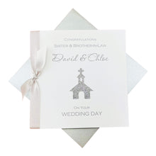 Load image into Gallery viewer, Sister &amp; Brother-in-Law Wedding Day Card - Luxury Greeting Card Personalised - Glitter Church
