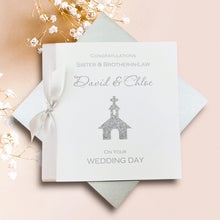 Load image into Gallery viewer, Sister &amp; Brother-in-Law Wedding Day Card - Luxury Greeting Card Personalised - Glitter Church
