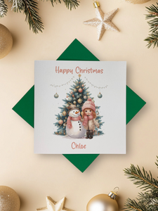 Personalised Christmas Card - Greeting Card Personalised - Snowman Girl