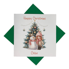 Load image into Gallery viewer, Personalised Christmas Card - Greeting Card Personalised - Snowman Girl
