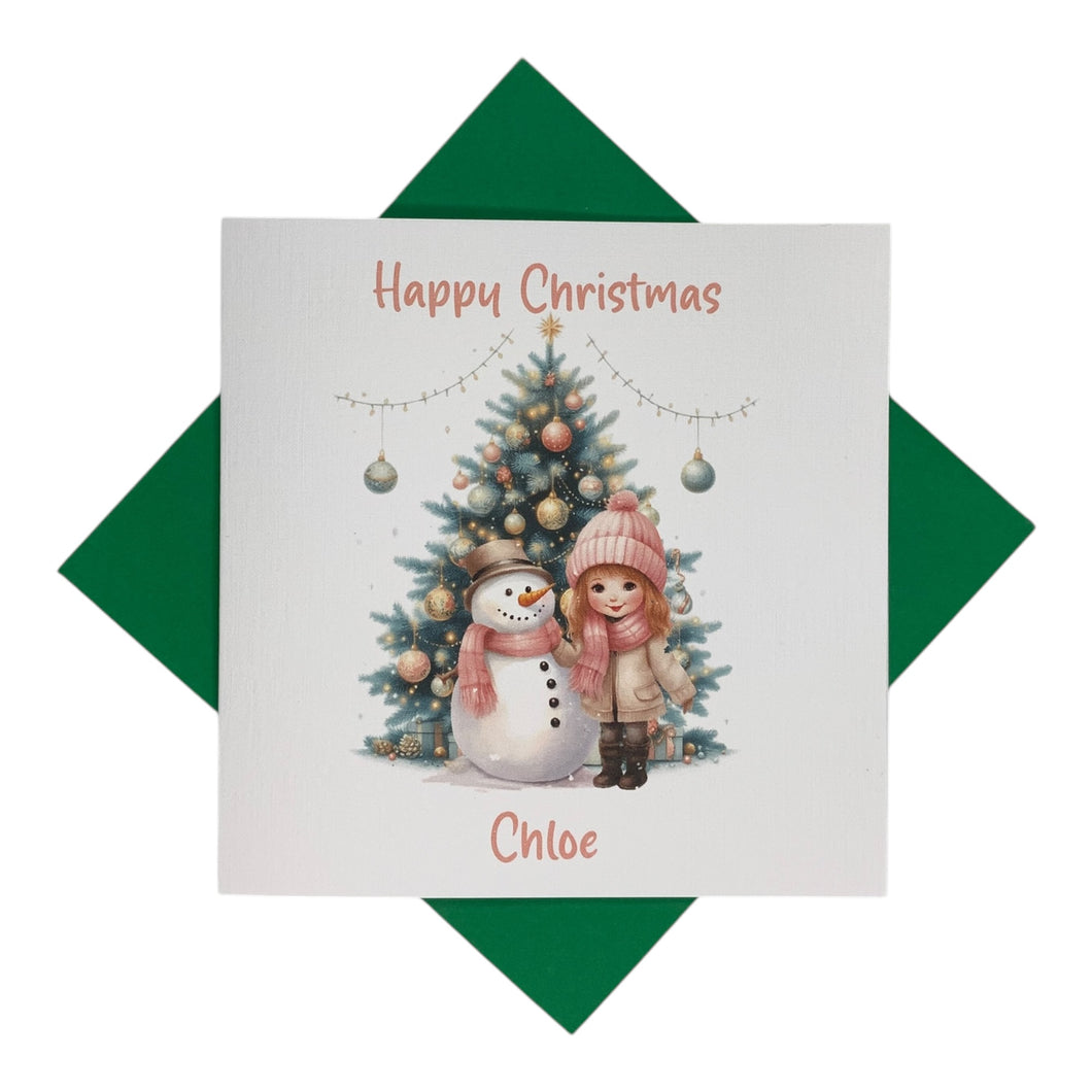 Personalised Christmas Card - Greeting Card Personalised - Snowman Girl