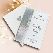 Load image into Gallery viewer, Son &amp; Daughter-in-Law Wedding Day Card - Bride &amp; Groom Luxury Greeting Personalised Bow - 18 Colours
