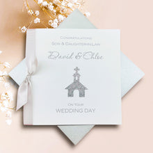 Load image into Gallery viewer, Son &amp; Daughter-in-Law Wedding Day Card - Luxury Greeting Card Personalised - Glitter Church
