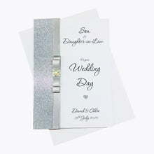 Load image into Gallery viewer, Son &amp; Daughter-in-Law Wedding Day Card - Bride &amp; Groom Luxury Greeting Personalised Bow - 18 Colours
