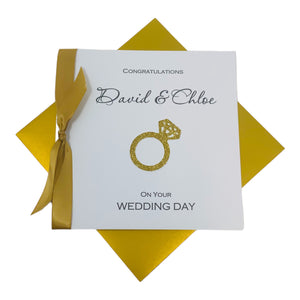 Wedding Day Card - Luxury Greeting Card Personalised - Wedding Ring