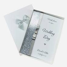 Load image into Gallery viewer, Wedding Day Card - Bride &amp; Groom Luxury Greeting Personalised Bow - 18 Colours

