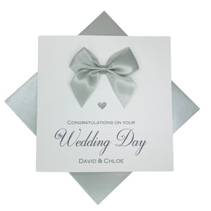 Wedding Day Card - Luxury Greeting Card Personalised - Regal Bow