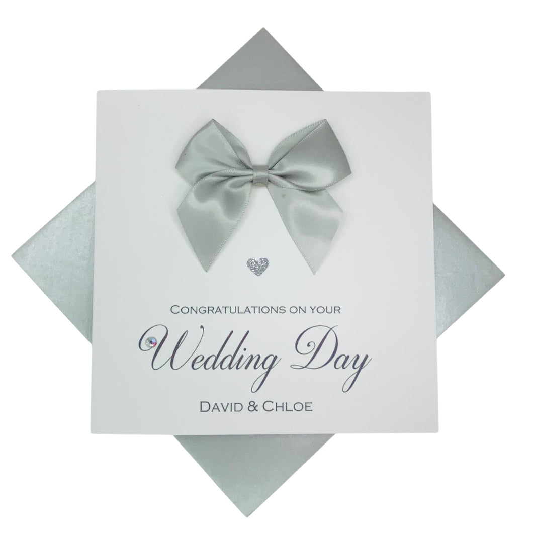 Wedding Day Card - Luxury Greeting Card Personalised - Regal Bow