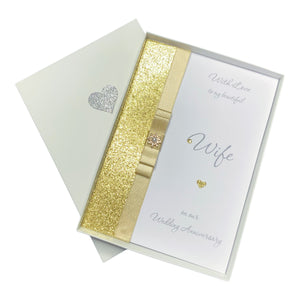 Wife Wedding Anniversary Card - Personalised -14 Colour Coice - Luxury Bow