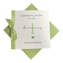 Load image into Gallery viewer, 1st Anniversary Card - Paper 1 Year First Wedding Anniversary  Greeting Card, Gift for Wife Husband Couple Friends - Ribbon Number
