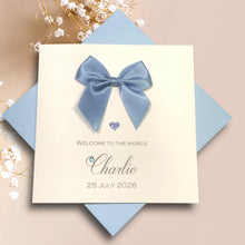 Load image into Gallery viewer, New Baby Boy Congratulations Card - Personalised Handmade Luxury Card - Regal Bow
