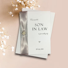 Load image into Gallery viewer, Son In Law Wedding Card – Personalised Luxury Greeting With Ribbon Colour Choice
