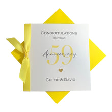 Load image into Gallery viewer, 59th Wedding Anniversary Card - 59 Year Fifty Ninth  Greeting Gift Wife Husband Parents Friends - 17 Colours - Ribbon Number
