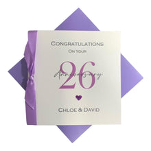 Load image into Gallery viewer, 26th Wedding Anniversary Card - Picture 26 Year Twenty Sixth Greeting Card, Gift for Wife, Husband, Parents - 17 Colours - Ribbon Number
