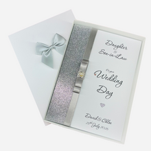 Load image into Gallery viewer, Daughter &amp; Son-in-Law Wedding Day Card - Bride &amp; Groom Luxury Greeting Personalised Bow - 18 Colours
