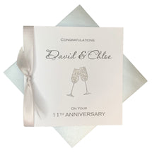 Load image into Gallery viewer, 11th Anniversary Card - Steel 11 Year Wedding Anniversary Luxury Greeting Card Personalised - Champagne
