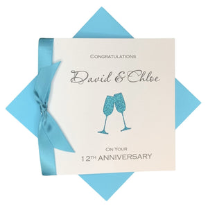 12th Anniversary Card - Silk 12 Year Wedding Anniversary Luxury Greeting Card Personalised - Champagne