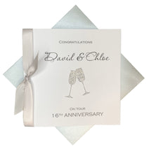 Load image into Gallery viewer, 16th Anniversary Card - Silver Holloware 16 Year Wedding Anniversary Luxury Greeting Card Personalised - Champagne
