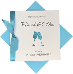 1st Anniversary Card - Paper 1 Year First Wedding Anniversary Luxury Greeting Card Personalised - Champagne