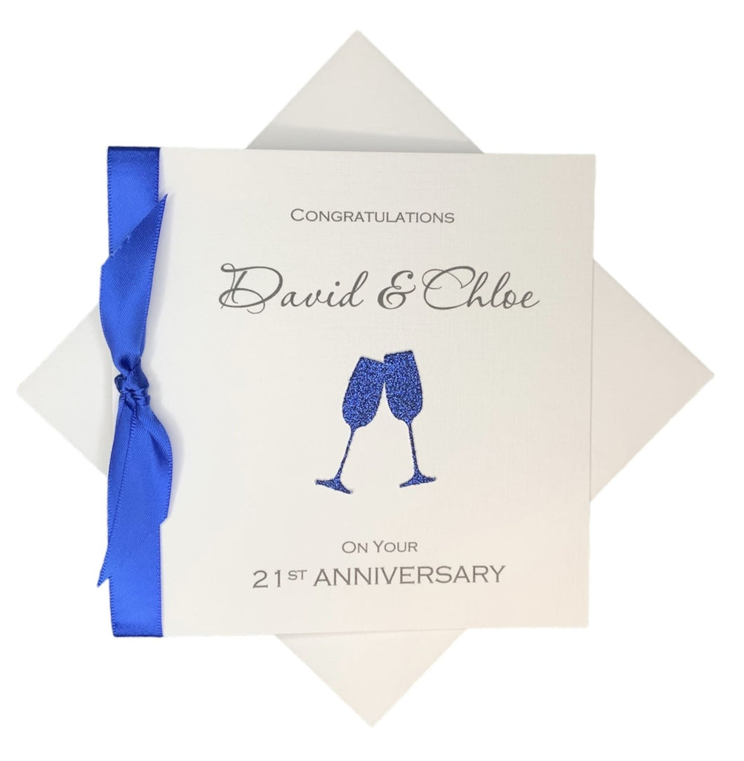 21st Anniversary Card - Brass 21 Year Wedding Anniversary Luxury Greeting Card Personalised - Champagne