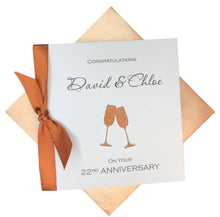 Load image into Gallery viewer, 22nd Anniversary Card - Copper 22 Year Wedding Anniversary Luxury Greeting Card Personalised - Champagne
