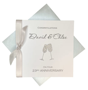 23rd Anniversary Card - Silver Plate 23 Year Wedding Anniversary Luxury Greeting Card Personalised - Champagne