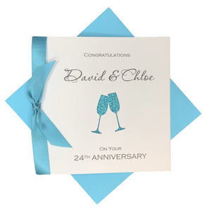 24th Anniversary Card - Opal 24 Year Wedding Anniversary Luxury Greeting Card Personalised - Champagne