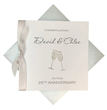 Load image into Gallery viewer, 25th Anniversary Card - Silver 25 Year Wedding Anniversary Luxury Greeting Card Personalised - Champagne
