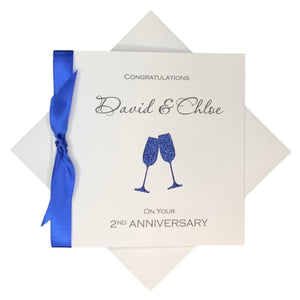 2nd Anniversary Card - Cotton 2 Year Second Wedding Anniversary Luxury Greeting Card Personalised - Champagne