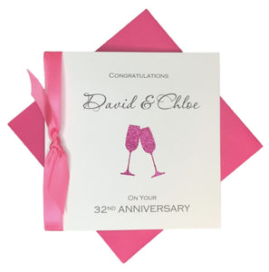 32nd Anniversary Card - 32 Year Wedding Anniversary Luxury Greeting Card Personalised - Champagne