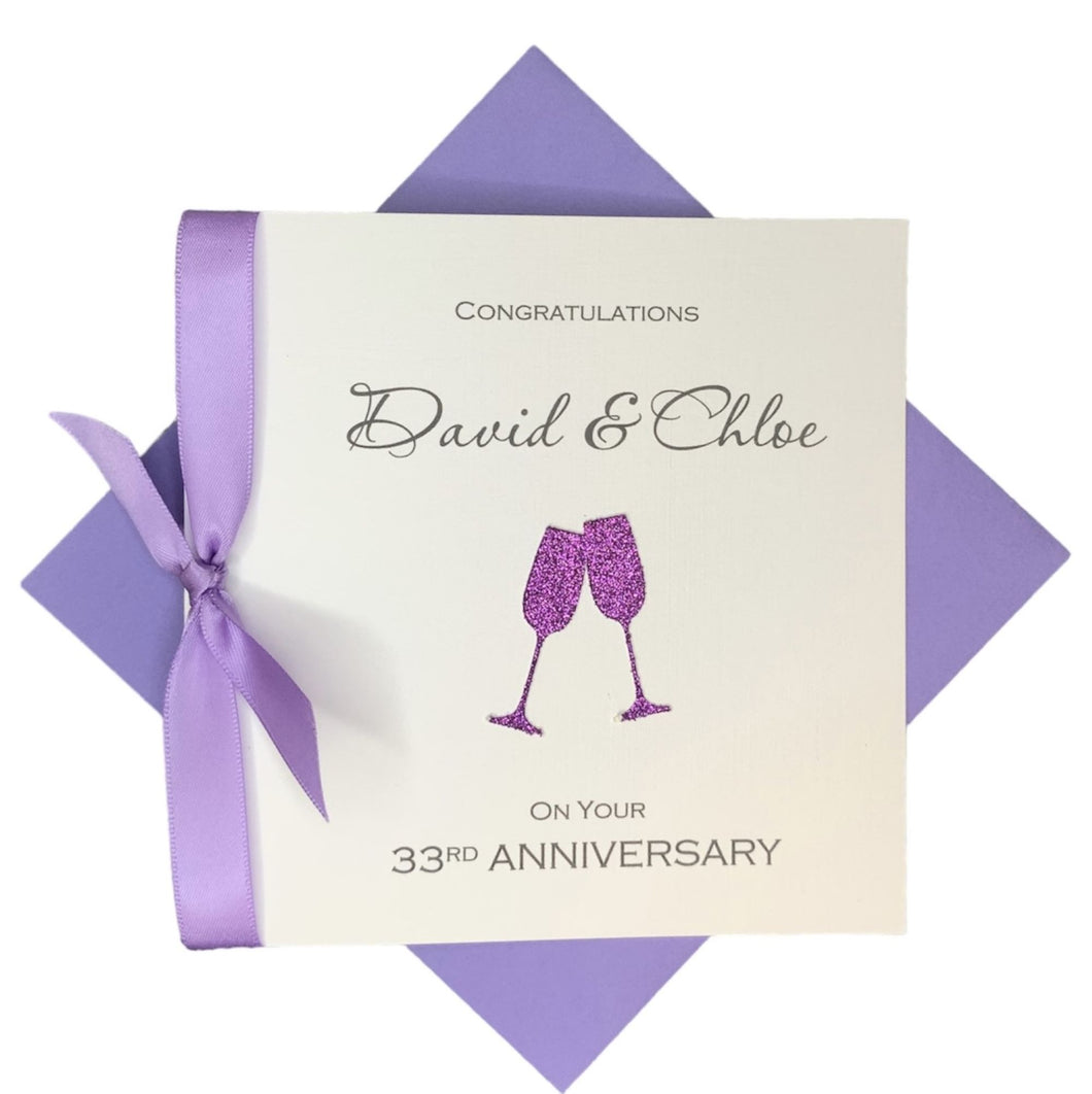 33rd Anniversary Card - 33 Year Wedding Anniversary Luxury Greeting Card Personalised - Champagne