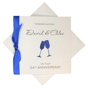 34th Anniversary Card - 34 Year Wedding Anniversary Luxury Greeting Card Personalised - Champagne